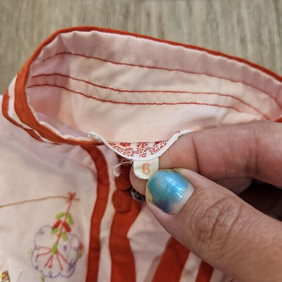 Vtg 60s Plum Blossoms Chinese Shirt Top Kids Girls 6 Asian Pink Red Embroidered - Picture 9 of 12